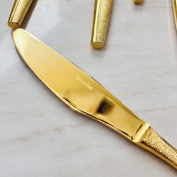9pc Florentine FLR1 Gold-Electroplated Flatware Modern Solid Dinner Knife 8 3/4” - Picture 4 of 5